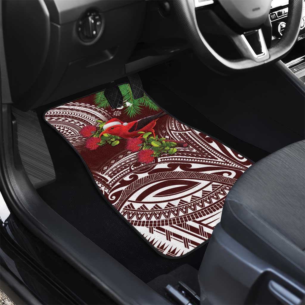 Christmas Hawaii with I'iwi Bird Car Mats Aloha Mele Kalikimaka - Oxblood Art LT9 - Polynesian Pride