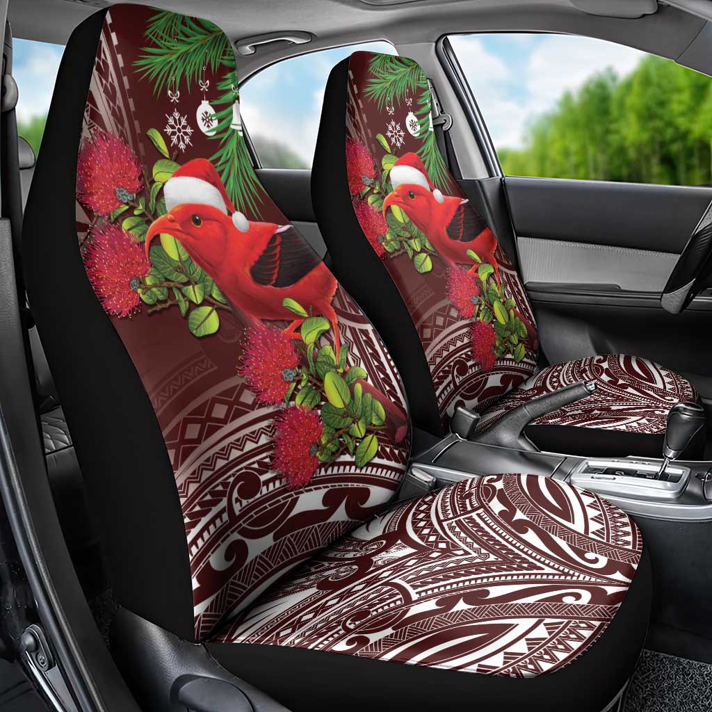 Christmas Hawaii with I'iwi Bird Car Seat Cover Aloha Mele Kalikimaka - Oxblood Art LT9 - Polynesian Pride