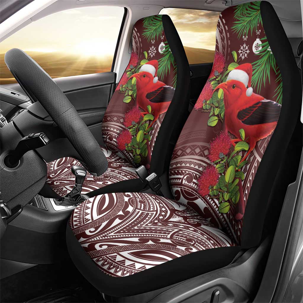 Christmas Hawaii with I'iwi Bird Car Seat Cover Aloha Mele Kalikimaka - Oxblood Art LT9 - Polynesian Pride