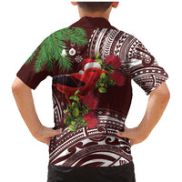 Christmas Hawaii with I'iwi Bird Family Matching Mermaid Dress and Hawaiian Shirt Aloha Mele Kalikimaka - Oxblood Art LT9 - Polynesian Pride