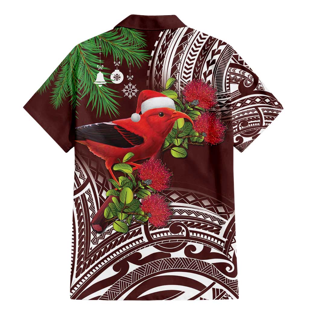 Christmas Hawaii with I'iwi Bird Family Matching Mermaid Dress and Hawaiian Shirt Aloha Mele Kalikimaka - Oxblood Art LT9 - Polynesian Pride