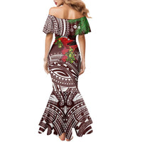 Christmas Hawaii with I'iwi Bird Family Matching Mermaid Dress and Hawaiian Shirt Aloha Mele Kalikimaka - Oxblood Art LT9 - Polynesian Pride