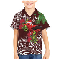 Christmas Hawaii with I'iwi Bird Family Matching Mermaid Dress and Hawaiian Shirt Aloha Mele Kalikimaka - Oxblood Art LT9 Son's Shirt Oxblood - Polynesian Pride
