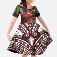 Christmas Hawaii with I'iwi Bird Family Matching Off Shoulder Maxi Dress and Hawaiian Shirt Aloha Mele Kalikimaka - Oxblood Art LT9 Daughter's Dress Oxblood - Polynesian Pride