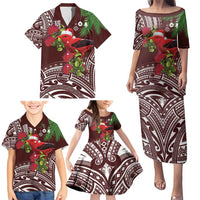 Christmas Hawaii with I'iwi Bird Family Matching Puletasi and Hawaiian Shirt Aloha Mele Kalikimaka - Oxblood Art LT9 - Polynesian Pride