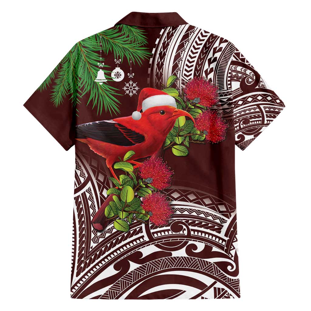 Christmas Hawaii with I'iwi Bird Family Matching Puletasi and Hawaiian Shirt Aloha Mele Kalikimaka - Oxblood Art LT9 - Polynesian Pride