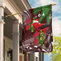 Christmas Hawaii with I'iwi Bird Garden Flag Aloha Mele Kalikimaka - Oxblood Art LT9 House Flag Oxblood - Polynesian Pride