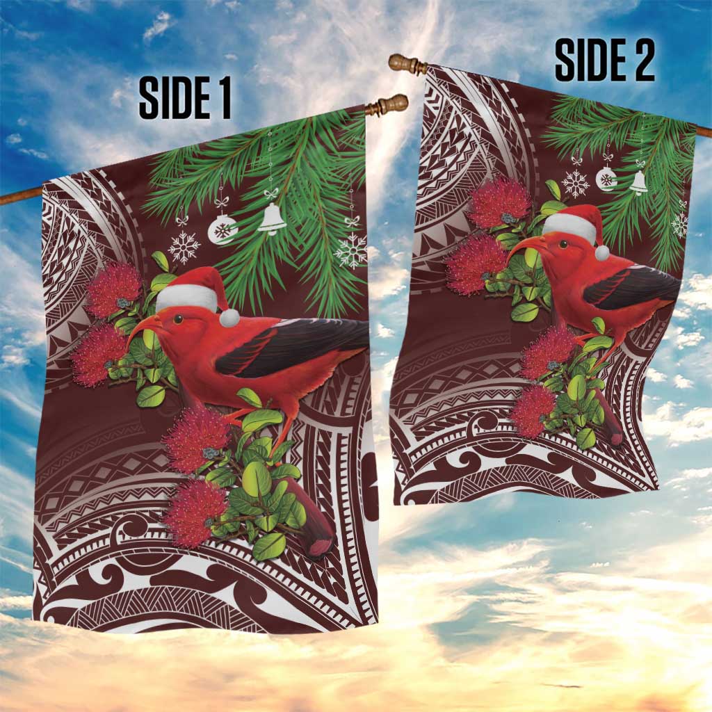 Christmas Hawaii with I'iwi Bird Garden Flag Aloha Mele Kalikimaka - Oxblood Art LT9 - Polynesian Pride