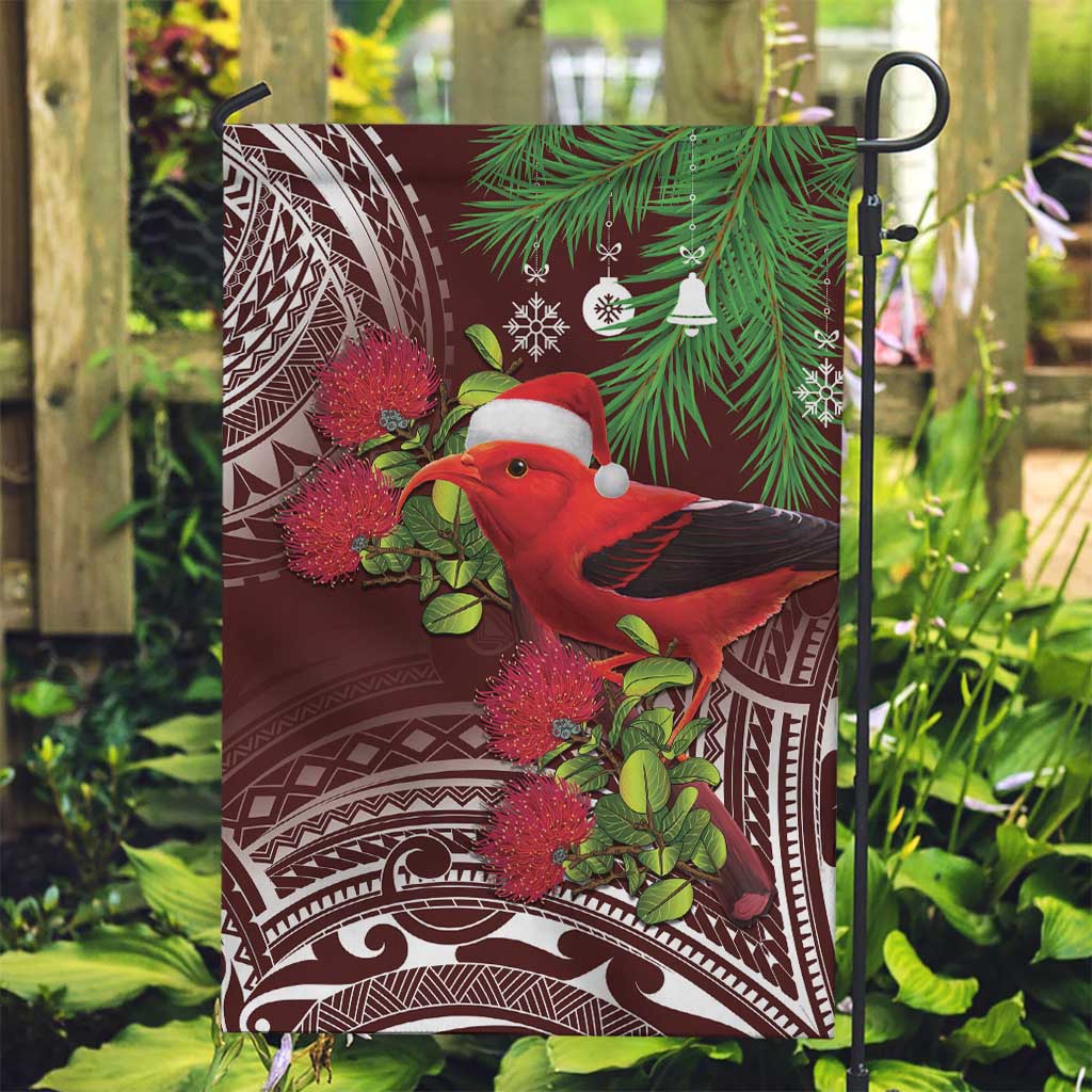 Christmas Hawaii with I'iwi Bird Garden Flag Aloha Mele Kalikimaka - Oxblood Art LT9 Garden Flag Oxblood - Polynesian Pride