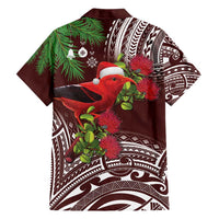 Christmas Hawaii with I'iwi Bird Hawaiian Shirt Aloha Mele Kalikimaka - Oxblood Art LT9 - Polynesian Pride
