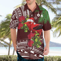 Christmas Hawaii with I'iwi Bird Hawaiian Shirt Aloha Mele Kalikimaka - Oxblood Art LT9 - Polynesian Pride