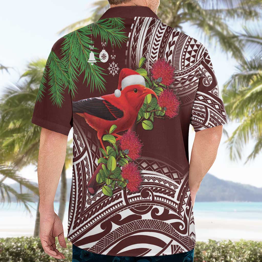 Christmas Hawaii with I'iwi Bird Hawaiian Shirt Aloha Mele Kalikimaka - Oxblood Art LT9 - Polynesian Pride