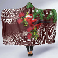 Christmas Hawaii with I'iwi Bird Hooded Blanket Aloha Mele Kalikimaka - Oxblood Art LT9 One Size Oxblood - Polynesian Pride