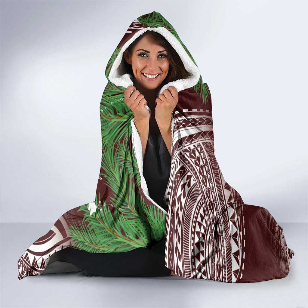 Christmas Hawaii with I'iwi Bird Hooded Blanket Aloha Mele Kalikimaka - Oxblood Art LT9 - Polynesian Pride