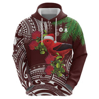 Christmas Hawaii with I'iwi Bird Hoodie Aloha Mele Kalikimaka - Oxblood Art LT9 - Polynesian Pride