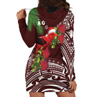 Christmas Hawaii with I'iwi Bird Hoodie Dress Aloha Mele Kalikimaka - Oxblood Art LT9 - Polynesian Pride