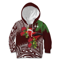 Christmas Hawaii with I'iwi Bird Kid Hoodie Aloha Mele Kalikimaka - Oxblood Art LT9 Hoodie Oxblood - Polynesian Pride