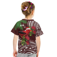 Christmas Hawaii with I'iwi Bird Kid T Shirt Aloha Mele Kalikimaka - Oxblood Art LT9 - Polynesian Pride