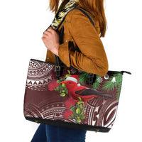Christmas Hawaii with I'iwi Bird Leather Tote Bag Aloha Mele Kalikimaka - Oxblood Art LT9 Oxblood - Polynesian Pride