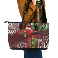 Christmas Hawaii with I'iwi Bird Leather Tote Bag Aloha Mele Kalikimaka - Oxblood Art LT9 - Polynesian Pride