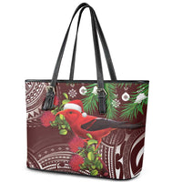 Christmas Hawaii with I'iwi Bird Leather Tote Bag Aloha Mele Kalikimaka - Oxblood Art LT9 - Polynesian Pride