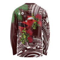 Christmas Hawaii with I'iwi Bird Long Sleeve Shirt Aloha Mele Kalikimaka - Oxblood Art LT9 - Polynesian Pride