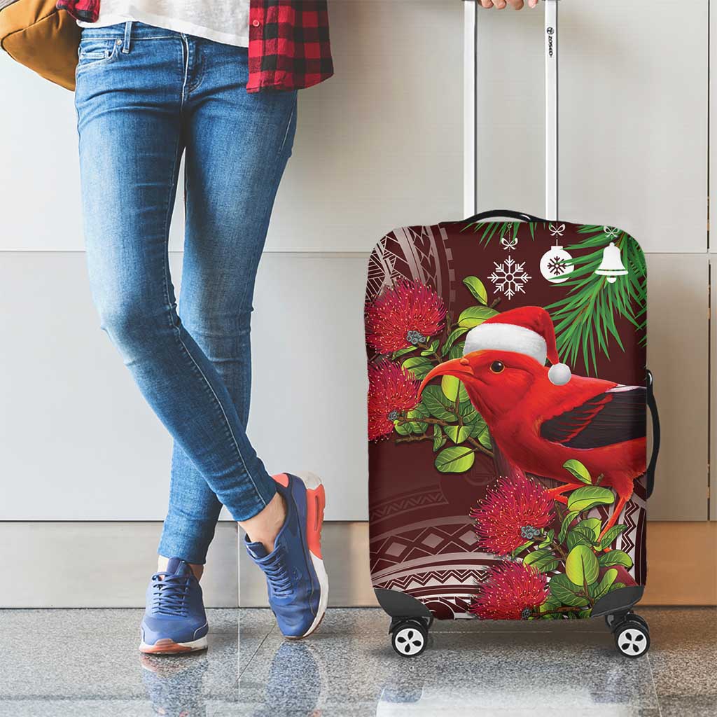 Christmas Hawaii with I'iwi Bird Luggage Cover Aloha Mele Kalikimaka - Oxblood Art LT9 - Polynesian Pride