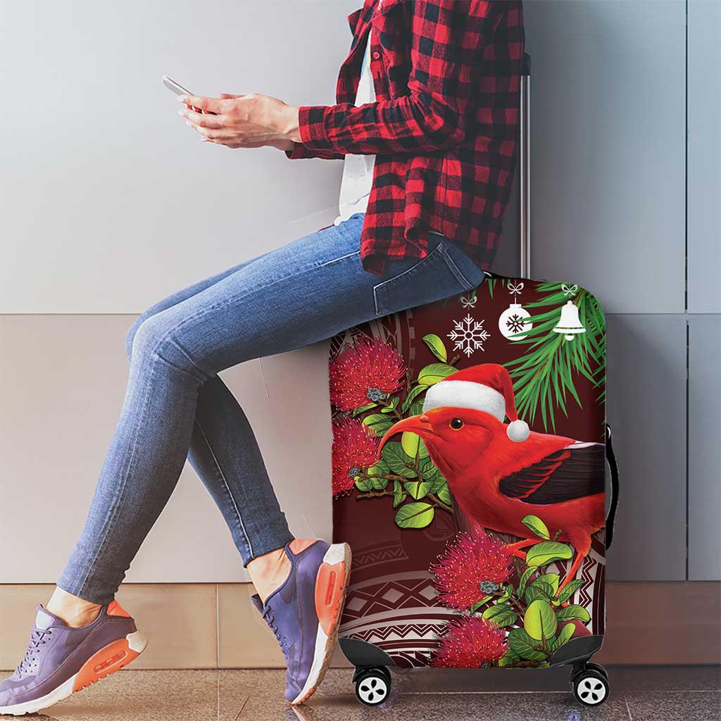 Christmas Hawaii with I'iwi Bird Luggage Cover Aloha Mele Kalikimaka - Oxblood Art LT9 - Polynesian Pride