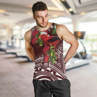 Christmas Hawaii with I'iwi Bird Men Tank Top Aloha Mele Kalikimaka - Oxblood Art LT9 Oxblood - Polynesian Pride
