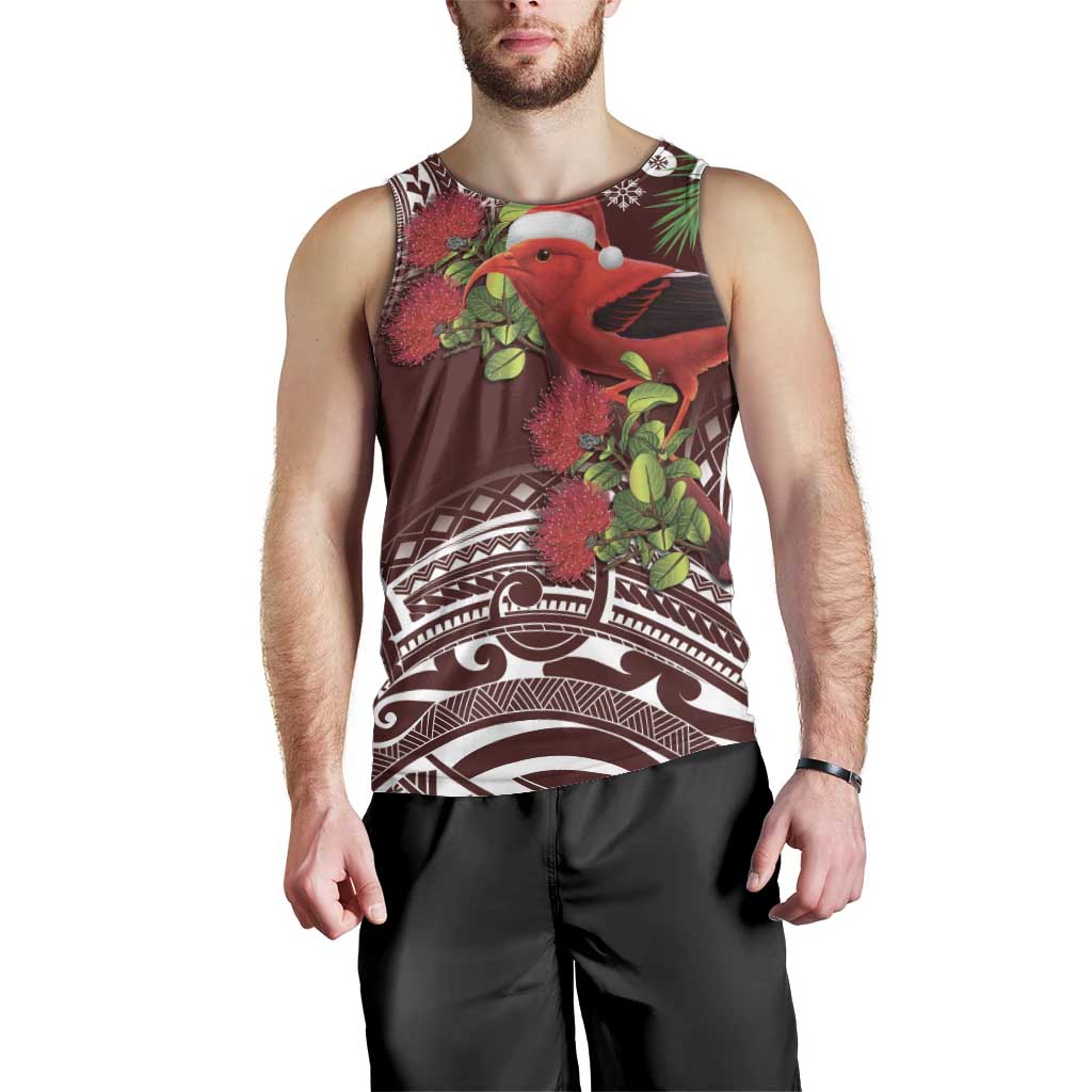 Christmas Hawaii with I'iwi Bird Men Tank Top Aloha Mele Kalikimaka - Oxblood Art LT9 - Polynesian Pride
