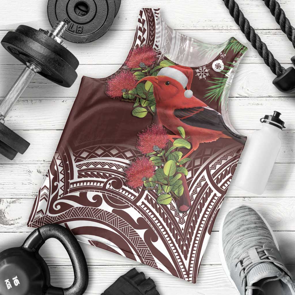 Christmas Hawaii with I'iwi Bird Men Tank Top Aloha Mele Kalikimaka - Oxblood Art LT9 - Polynesian Pride