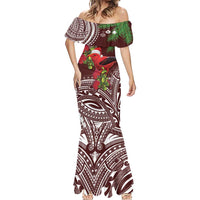 Christmas Hawaii with I'iwi Bird Mermaid Dress Aloha Mele Kalikimaka - Oxblood Art LT9 - Polynesian Pride