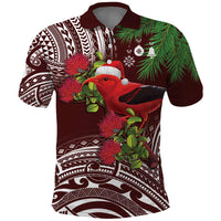 Christmas Hawaii with I'iwi Bird Polo Shirt Aloha Mele Kalikimaka - Oxblood Art LT9 Oxblood - Polynesian Pride