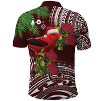 Christmas Hawaii with I'iwi Bird Polo Shirt Aloha Mele Kalikimaka - Oxblood Art LT9 - Polynesian Pride