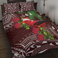 Christmas Hawaii with I'iwi Bird Quilt Bed Set Aloha Mele Kalikimaka - Oxblood Art LT9 Oxblood - Polynesian Pride