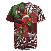 Christmas Hawaii with I'iwi Bird Rugby Jersey Aloha Mele Kalikimaka - Oxblood Art LT9 - Polynesian Pride