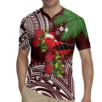 Christmas Hawaii with I'iwi Bird Rugby Jersey Aloha Mele Kalikimaka - Oxblood Art LT9 - Polynesian Pride