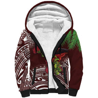 Christmas Hawaii with I'iwi Bird Sherpa Hoodie Aloha Mele Kalikimaka - Oxblood Art LT9 Unisex Oxblood - Polynesian Pride