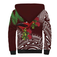 Christmas Hawaii with I'iwi Bird Sherpa Hoodie Aloha Mele Kalikimaka - Oxblood Art LT9 - Polynesian Pride