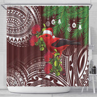 Christmas Hawaii with I'iwi Bird Shower Curtain Aloha Mele Kalikimaka - Oxblood Art LT9 - Polynesian Pride