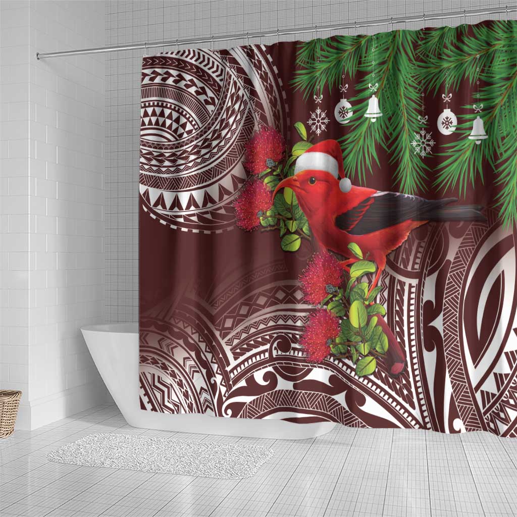 Christmas Hawaii with I'iwi Bird Shower Curtain Aloha Mele Kalikimaka - Oxblood Art LT9 - Polynesian Pride