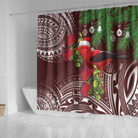 Christmas Hawaii with I'iwi Bird Shower Curtain Aloha Mele Kalikimaka - Oxblood Art LT9 - Polynesian Pride