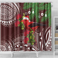 Christmas Hawaii with I'iwi Bird Shower Curtain Aloha Mele Kalikimaka - Oxblood Art LT9 - Polynesian Pride