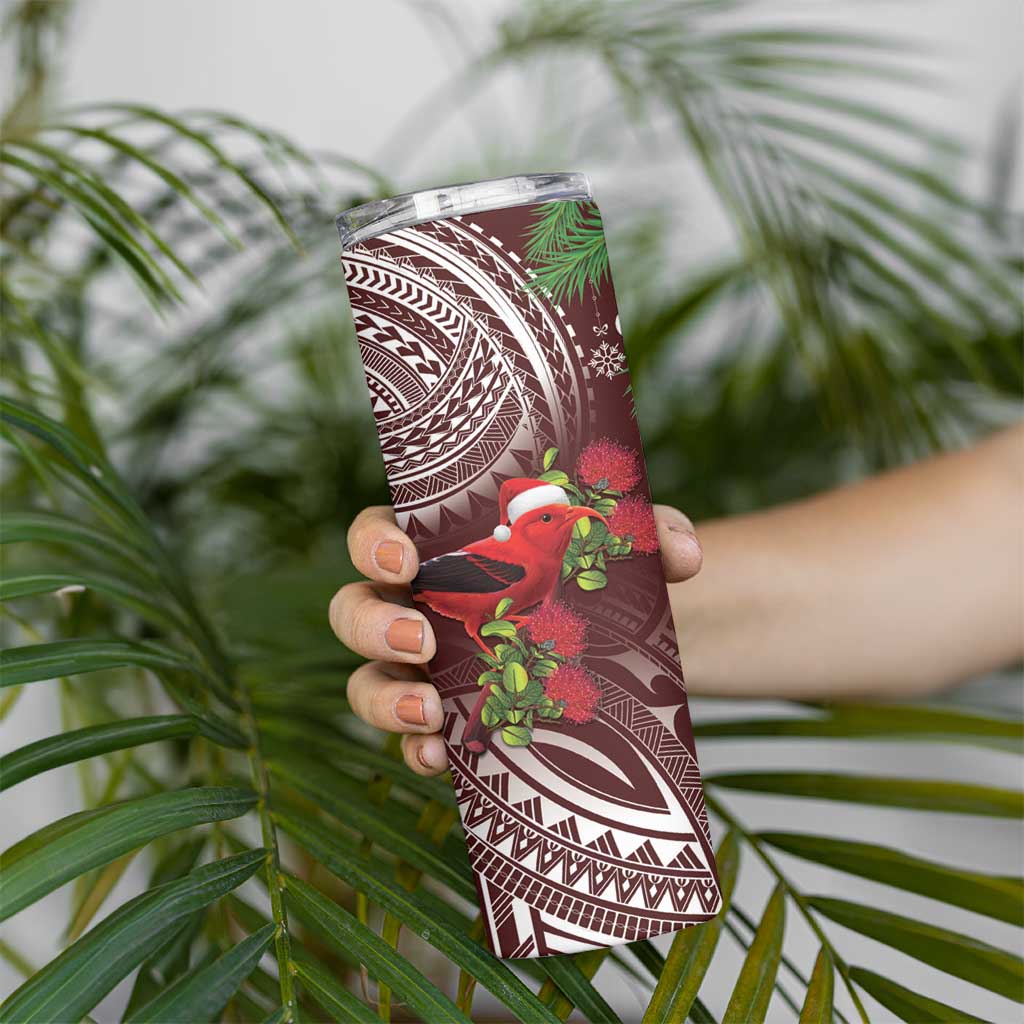 Christmas Hawaii with I'iwi Bird Skinny Tumbler Aloha Mele Kalikimaka - Oxblood Art LT9 - Polynesian Pride