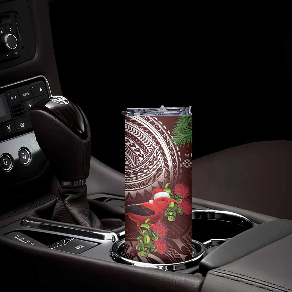 Christmas Hawaii with I'iwi Bird Skinny Tumbler Aloha Mele Kalikimaka - Oxblood Art LT9 - Polynesian Pride