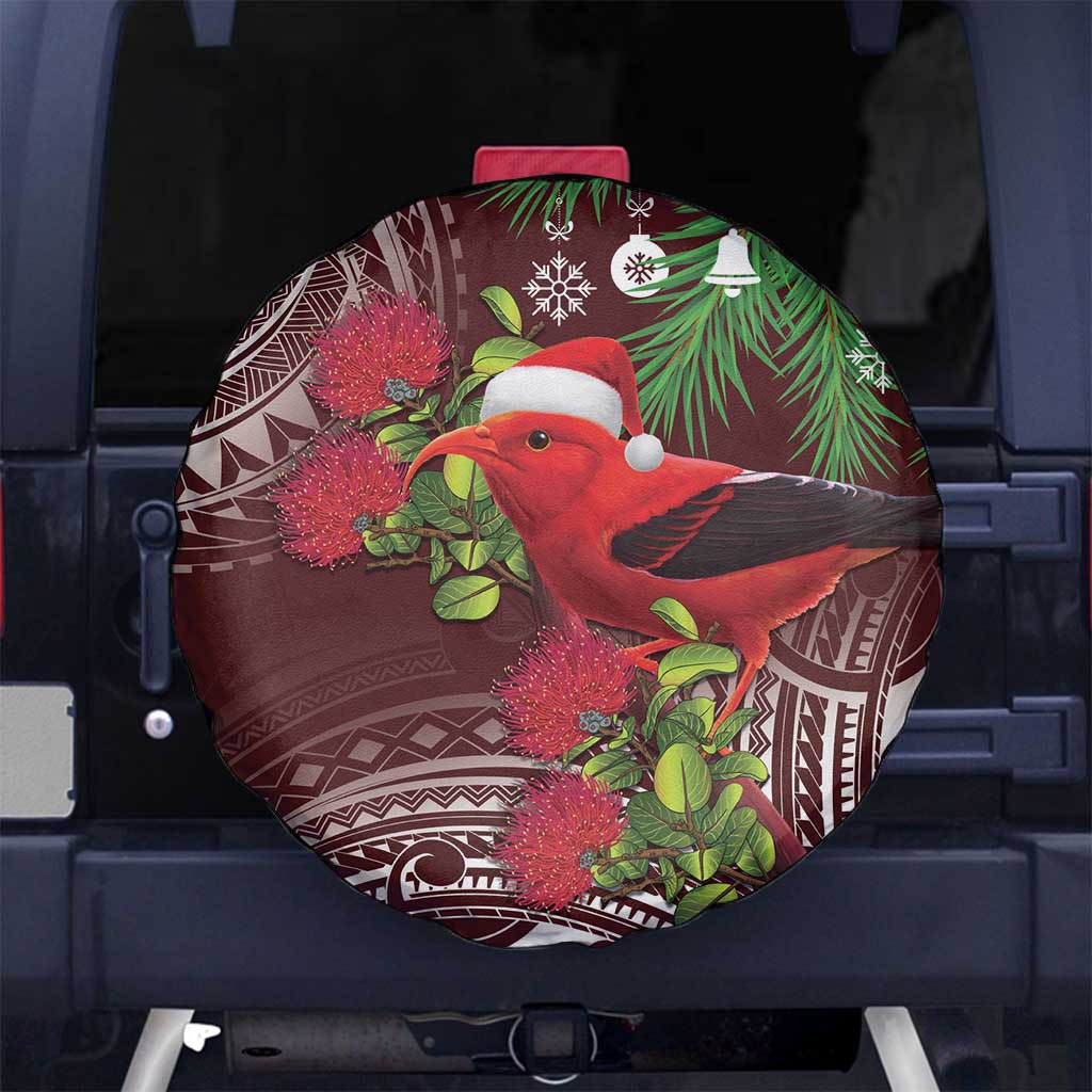 Christmas Hawaii with I'iwi Bird Spare Tire Cover Aloha Mele Kalikimaka - Oxblood Art LT9 - Polynesian Pride