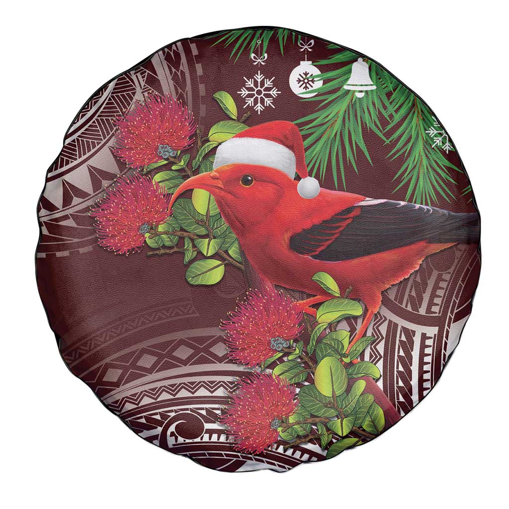 Christmas Hawaii with I'iwi Bird Spare Tire Cover Aloha Mele Kalikimaka - Oxblood Art LT9 - Polynesian Pride