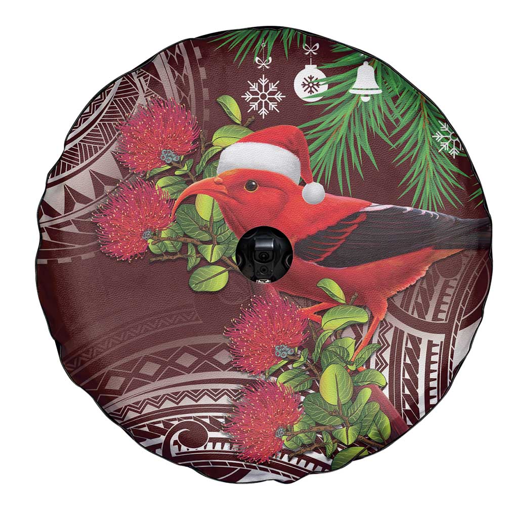 Christmas Hawaii with I'iwi Bird Spare Tire Cover Aloha Mele Kalikimaka - Oxblood Art LT9 - Polynesian Pride