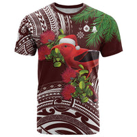 Christmas Hawaii with I'iwi Bird T Shirt Aloha Mele Kalikimaka - Oxblood Art LT9 Oxblood - Polynesian Pride