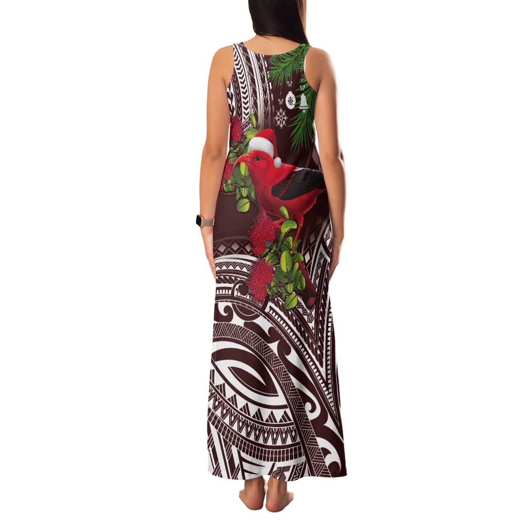 Christmas Hawaii with I'iwi Bird Tank Maxi Dress Aloha Mele Kalikimaka - Oxblood Art LT9 - Polynesian Pride